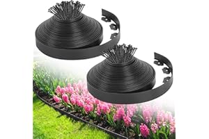 FUNFANSO 2-Inch x 80 FT Landscape Edging Border with 120 Spikes, Garden Edging Border Lawn Edging Kit, Plastic Edging for Landscape Flexible for Garden Flower Beds Lawn Yard Pathway