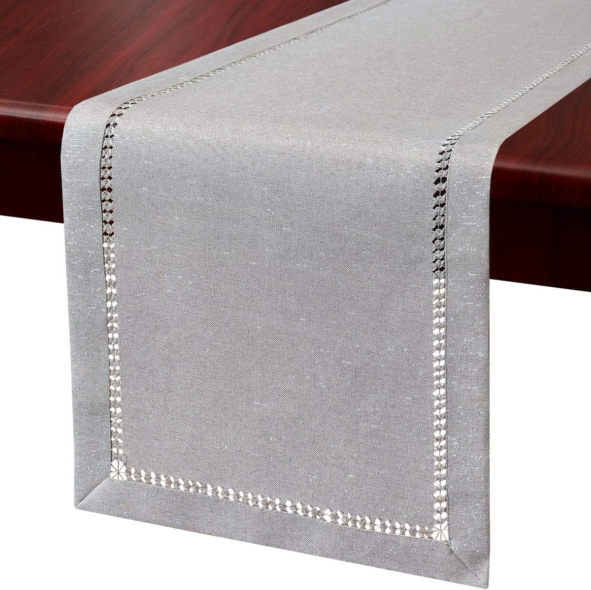 Grelucgo Small Short Hand Hemstitched Dining Table Runner Dresser Scarves, Sliver Thread Interweaving (Light Gray, 14 x 36 Table Runners): Home & Kitchen