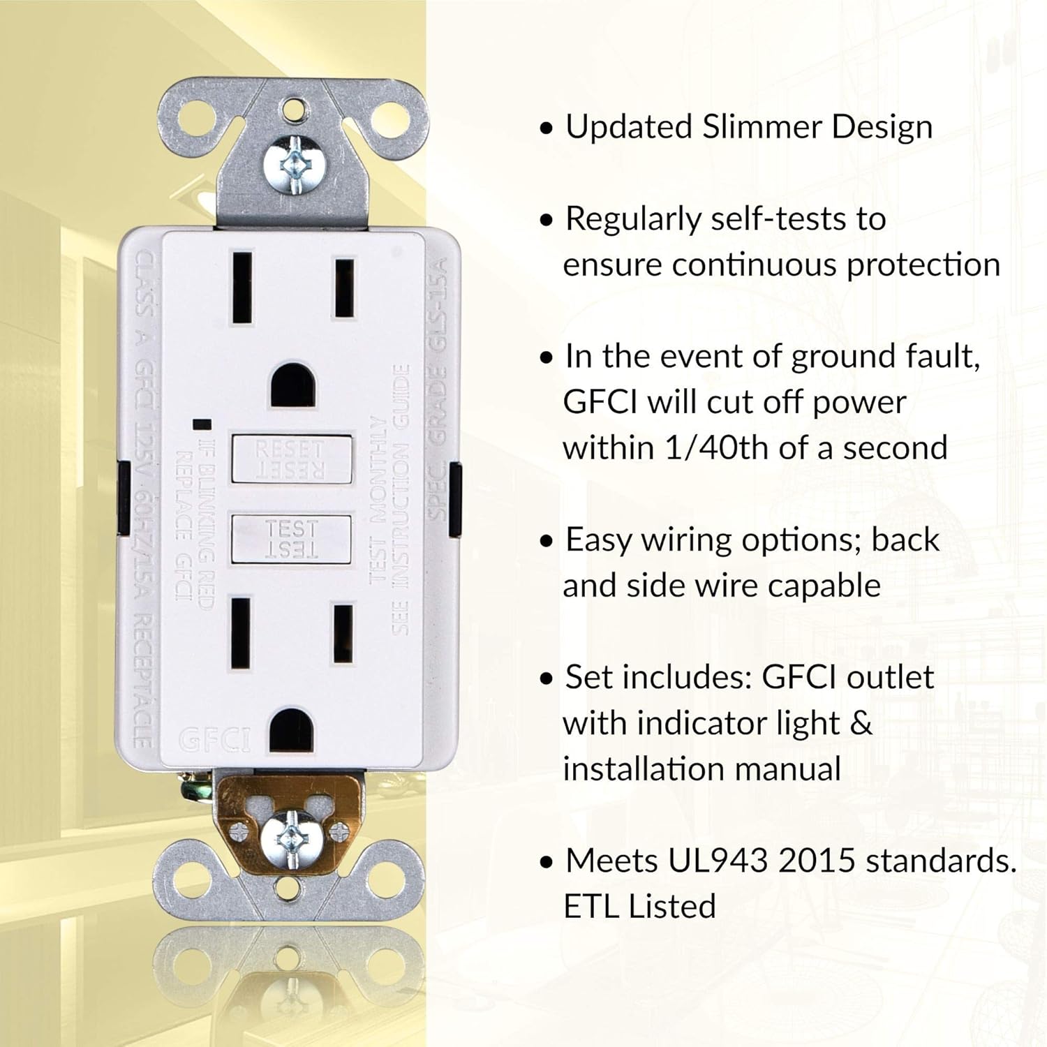 15A GFCI Outlets [3-Pack], Non-Tamper-Resistant GFI Duplex Receptacles with LED Indicator, Self-Test Ground Fault Circuit Interrupter, ETL Listed, White, 3 Piece - - 