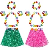 TOODOO Elastic Hawaiian Hula Grass Skirt with Flower Costume Set for Party Beach Dance Fancy Dress, Multicolor, 2 Sets