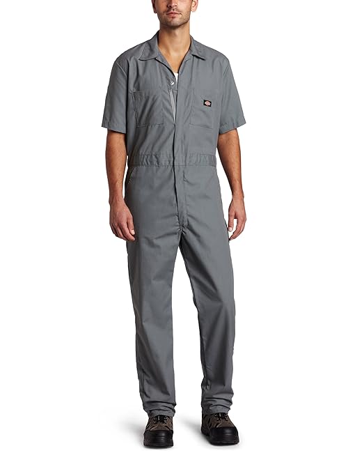 Dickies Men's Short Sleeve Coverall – Zipper Front Work Jumpsuit for Mechanics, Industrial Overall Uniform, Gray, X-Large Regular