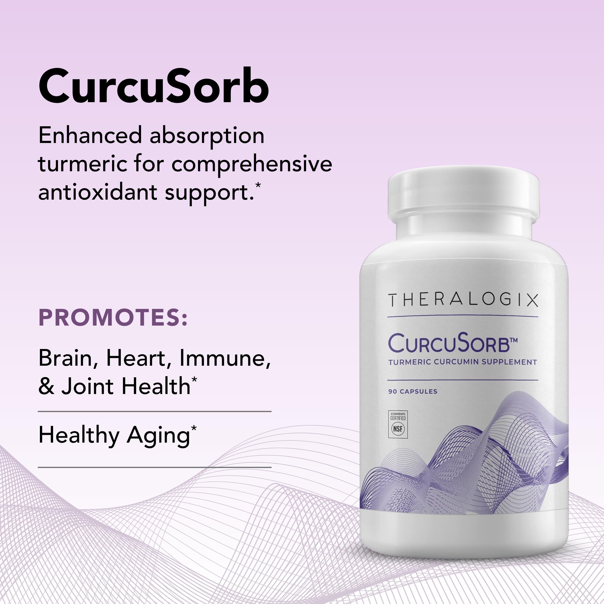 Theralogix CurcuSorb Turmeric Curcumin Supplement - 90-Day Supply - High-Absorption Turmeric Curcumin - Supports Brain, Heart, Immune & Joint Health - Aids Healthy Aging - NSF Certified - 90 Capsules