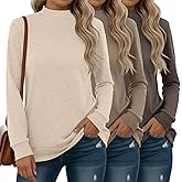 Oakgarden 3 Pack Women's Mock Turtleneck Sweatshirts Long Sleeve Cotton Pullover Shirts Tunic Lightweight Loose Casual Tops