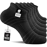 CS CELERSPORT 6 Pack Athletic Running Ankle Socks, Cotton Low Cut Cushioned Anti-Blister Tab Sports Socks Men Women