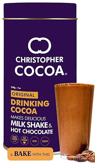 Christopher Cocoa Drinking Chocolate Cocoa Powder, Dark No Sugar, 200 g