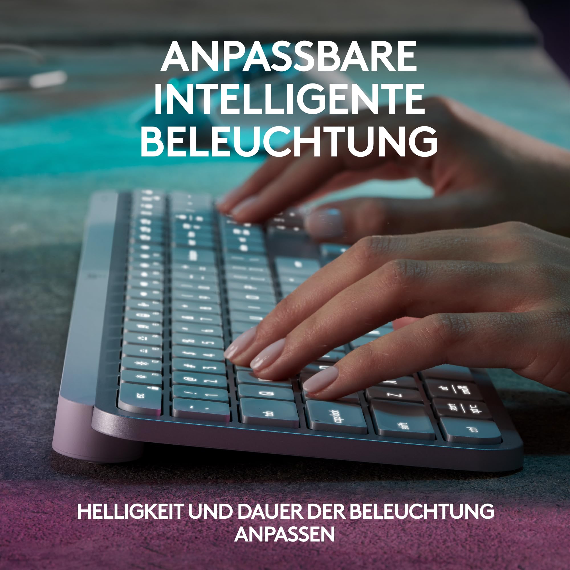 Logitech MX Keys S kabellose Tastatur, Low Profile, Fluid Quiet Typing, Programmable, Backlighting, Bluetooth, USB C Rechargeable, für Windows PC, Linux, Chrome, Mac, Deutsches QWERTZ, Pale Grey 4