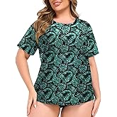 COOTRY Women's Plus Size Rash Guard with Built in Bra Short Sleeve Swimsuit Top Swim Shirt UPF50+