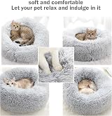 Nepfaivy Calming Dog Cat Donut Bed 15.75in Grey Non-Slip Washable view 5
