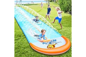 GIAKAN Slip and Water Slide, 30ft Extra Long Lawn Water Slides, Double Lanes Racing Backyard Summer Sprinkler and Splash Water Toy, XL Slip Waterslide with 2 Inflatable Bodyboards Outdoor Garden