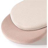 MairMore Muslin Bassinet Sheets for Babies – Soft & Breathable 100% Cotton Fitted Sheets for Oval, Rectangle, Hourglass Bassinet Mattress Pads, 2-Pack (Ivory & Pink)