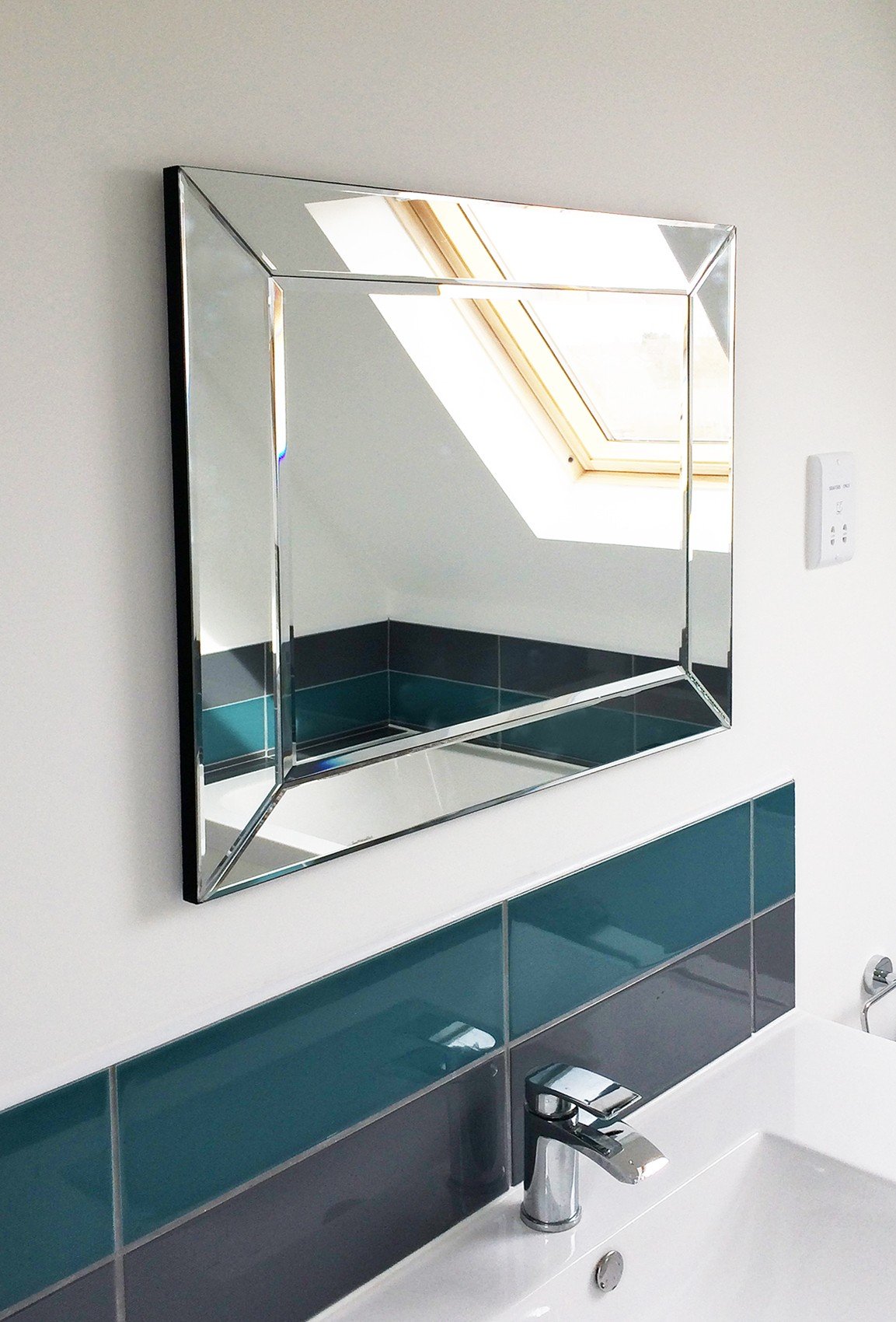 MirrorOutlet Bathroom Single Edge Venetian Bevelled Wall Mirror 2ft3 x 1ft11, 66 x 56,Frameless,DC010-Bath