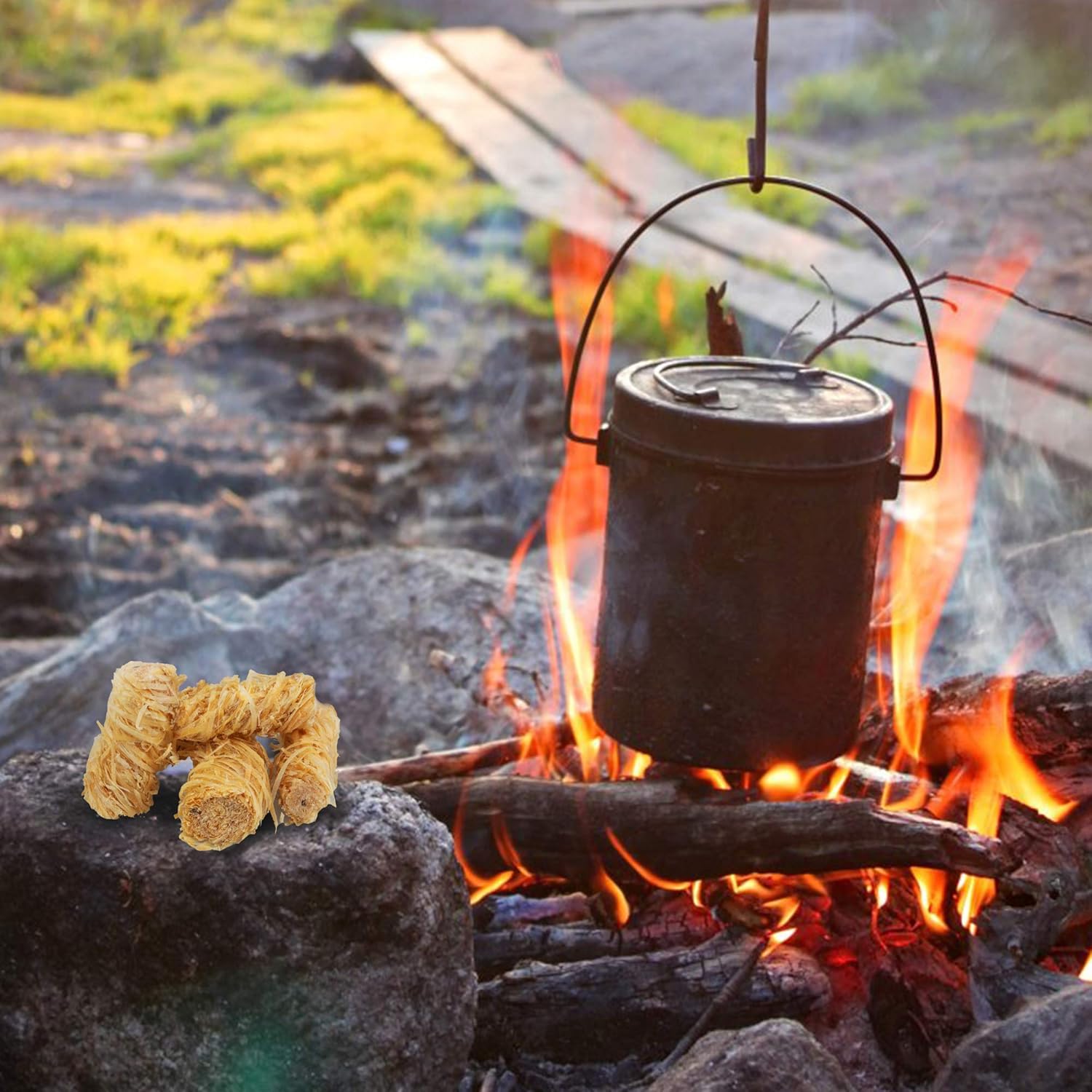 SWATOM Fire Charcoal Starters Firelighters Kindling Wood for Chimney Grill Fireplace Campfire BBQ Burn Pellet Stove Oven (25pcs) : Garden & Outdoor