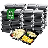 APSIC Meal Prep Containers 50 Pack - 39oz 3-Compartment Disposable Take Out Food Storage Containers with Leakproof Lids, BPA Free Plastic To Go Lunch Boxes, Microwave/Dishwasher/Freezer Safe