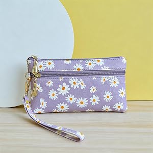 Women's Wristlet Wallet, Printed PU Leather Women Clutch Wallet, Removable Wrist Strap, Multi Compartments Purse