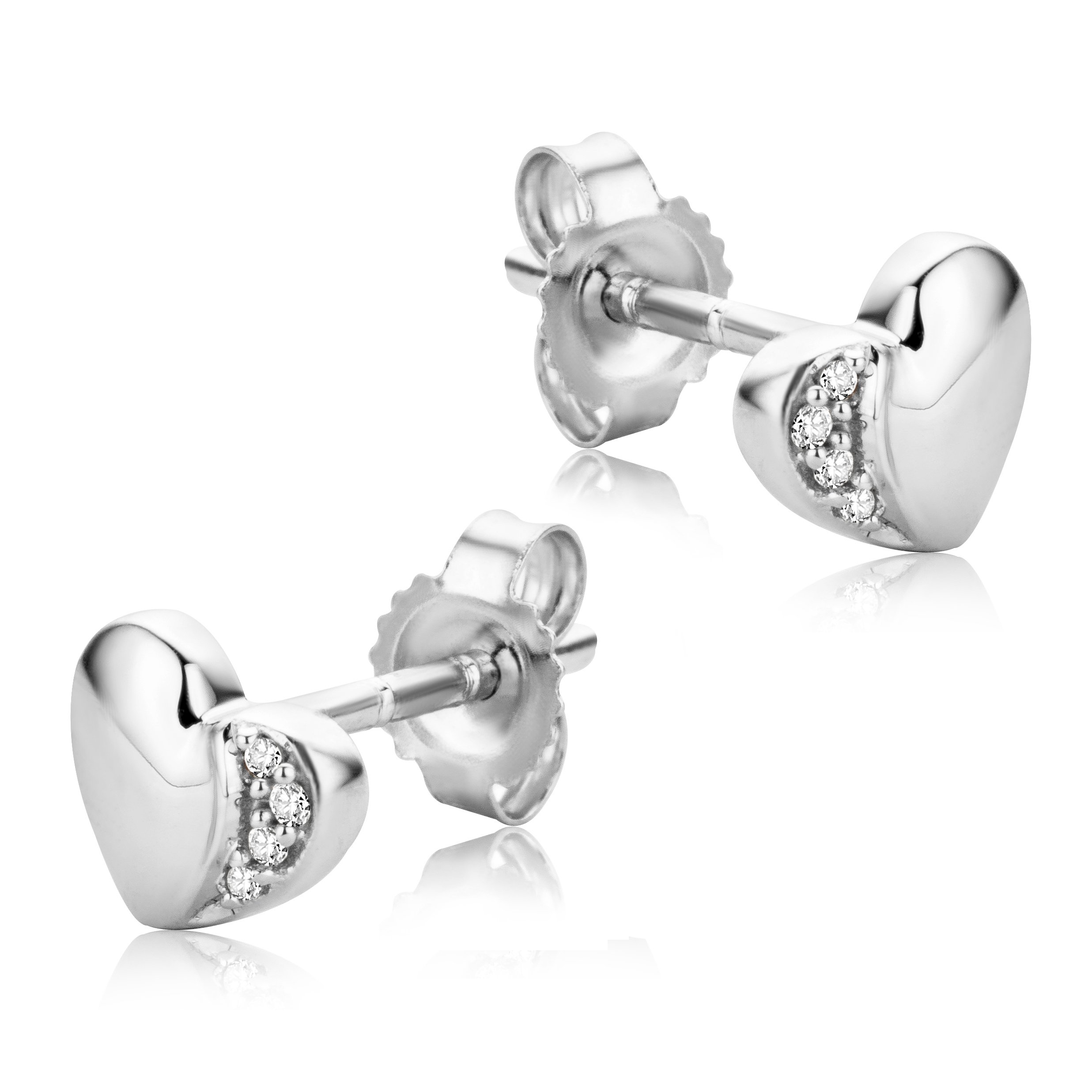 Orovi Heart White Gold Earrings for Women with Diamonds in 9 Carat Gold, Hypoallergenic Earrings - Handmade studs with jewellery box