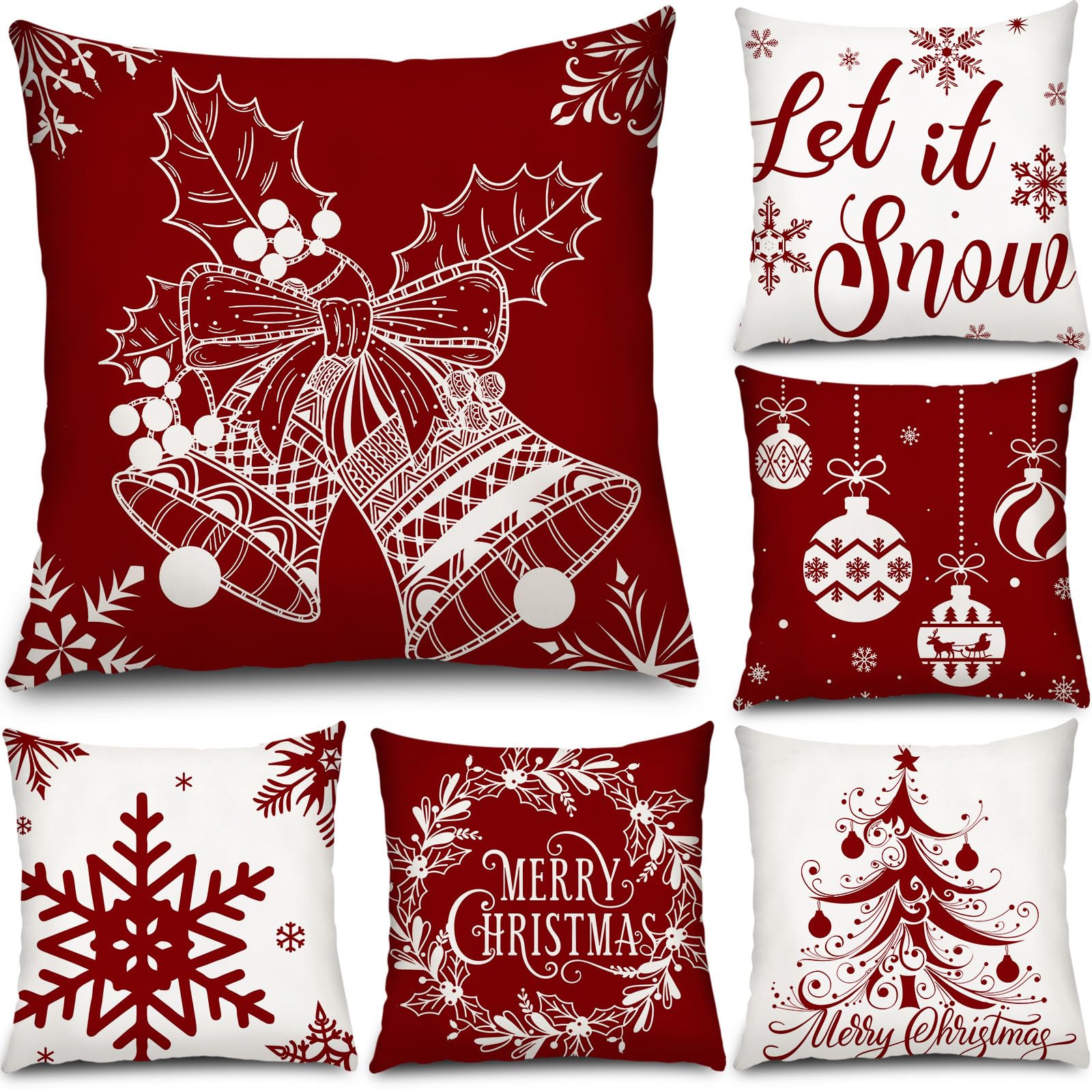 Tatuo 6 Pcs Christmas Pillow Covers Cushion Covers Decoration Holiday Decor Throw Pillow Case for Sofa Couch Christmas Office Bedroom Decorations (Warm Style,20 x 20 Inch)
