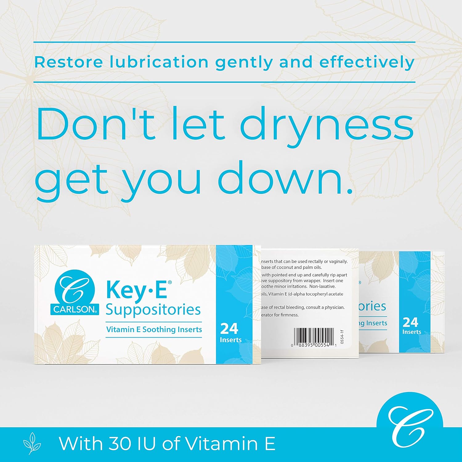 Carlson - Key-E Suppositories, 30 IU Vitamin E Suppository, Lubricates Dry Areas, Treatment for Women and Men, Vaginal & Rectal, 12 Count: Health & Personal Care