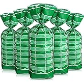 Blulu 100 Pcs Football Goodie Bags Football Cellophane Snack Bags Plastic Heat Sealable Candy Cellophane Treat with Silver Twist Ties Sports Party Favor for Foot Ball Theme Birthday Party Decorations