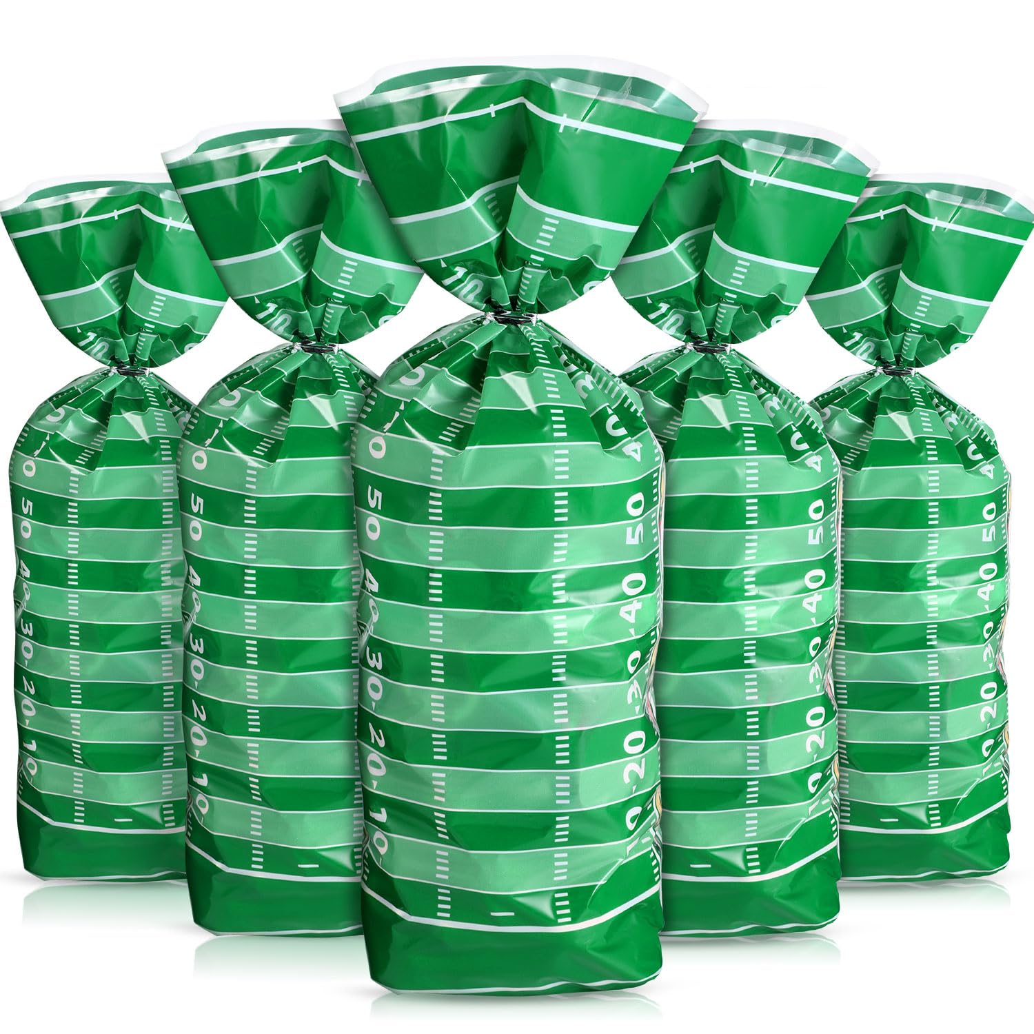 Blulu 100 Pcs Football Goodie Bags Football Cellophane Snack Bags Plastic Heat Sealable Candy Cellophane Treat with Silver Twist Ties Sports Party Favor for Foot Ball Theme Birthday Party Decorations
