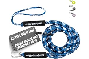 SAND SHARK SANDSHARKANCHOR.COM SandShark Premium Anchor Bungee Dock Line. Boat Accessories Anchor Line Absorbs Shock to Anchors and Docks w/Stainless Steel Clip - Blue - 7-14ft