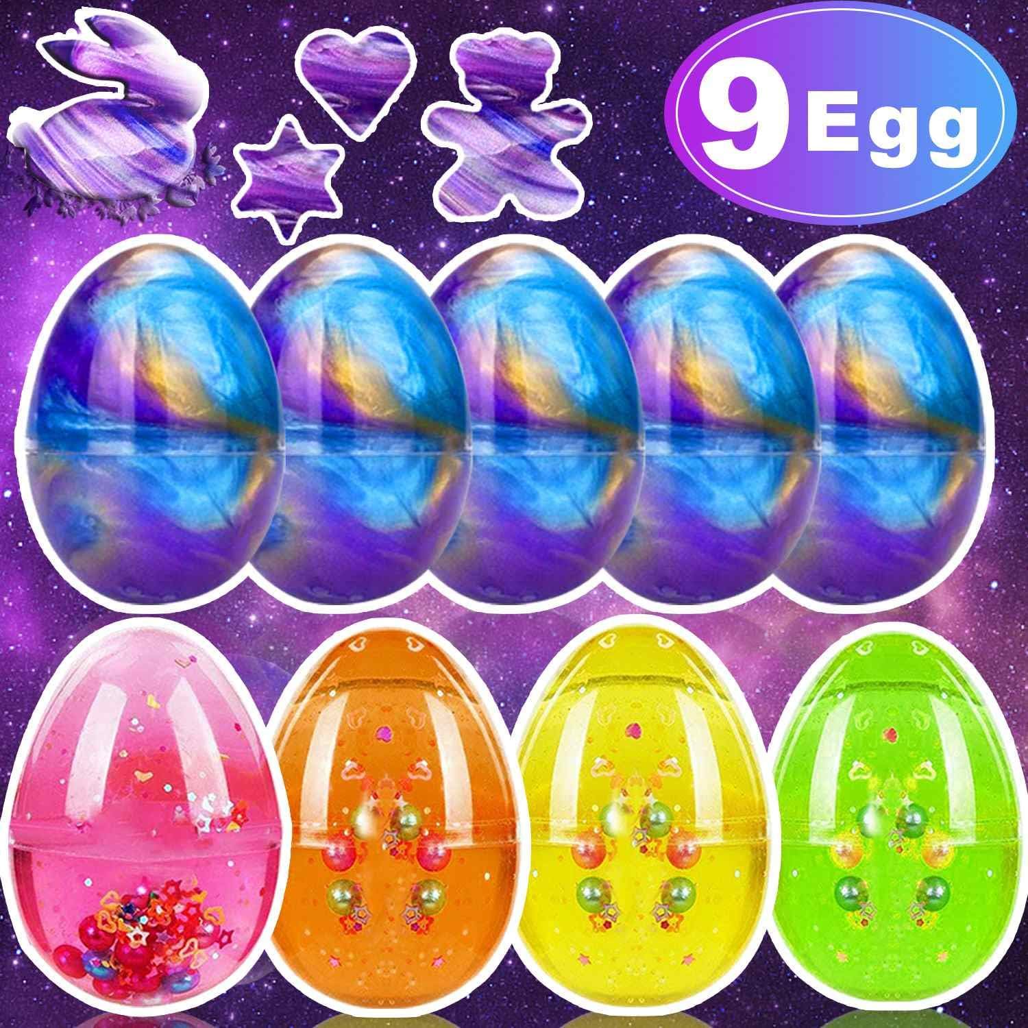 9Pack Easter Eggs Slime, Galaxy Colorful Sludge Slime Silly Stress Relief Toy Solar System Planet Easter Slime Party Favor Filled Non-Sticky Stretchy Sensory Toy Gifts for Kids Easter Basket Stuffers