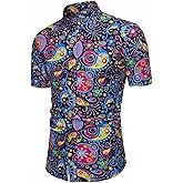 QZH.DUAO Mens 70s Disco Party Shirts Casual Paisley Button Down Shirt Vintage Floral Hawaiian Beach Short Sleeve Shirt