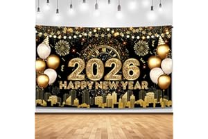 Katchon, Xtralarge Happy New Year Banner - 72x44 Inch | Gold Happy New Year 2026 Banner for New Years Decorations 2026 | NYE Backdrop for New Years Eve Party Supplies 2026 | NYE Decorations 2026