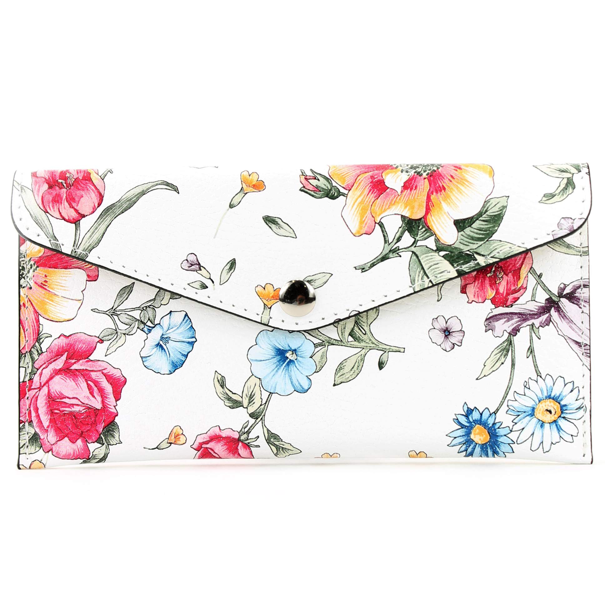modamoda de - P03 - Italian women wallet, real leather, long, Colour:Flower 01