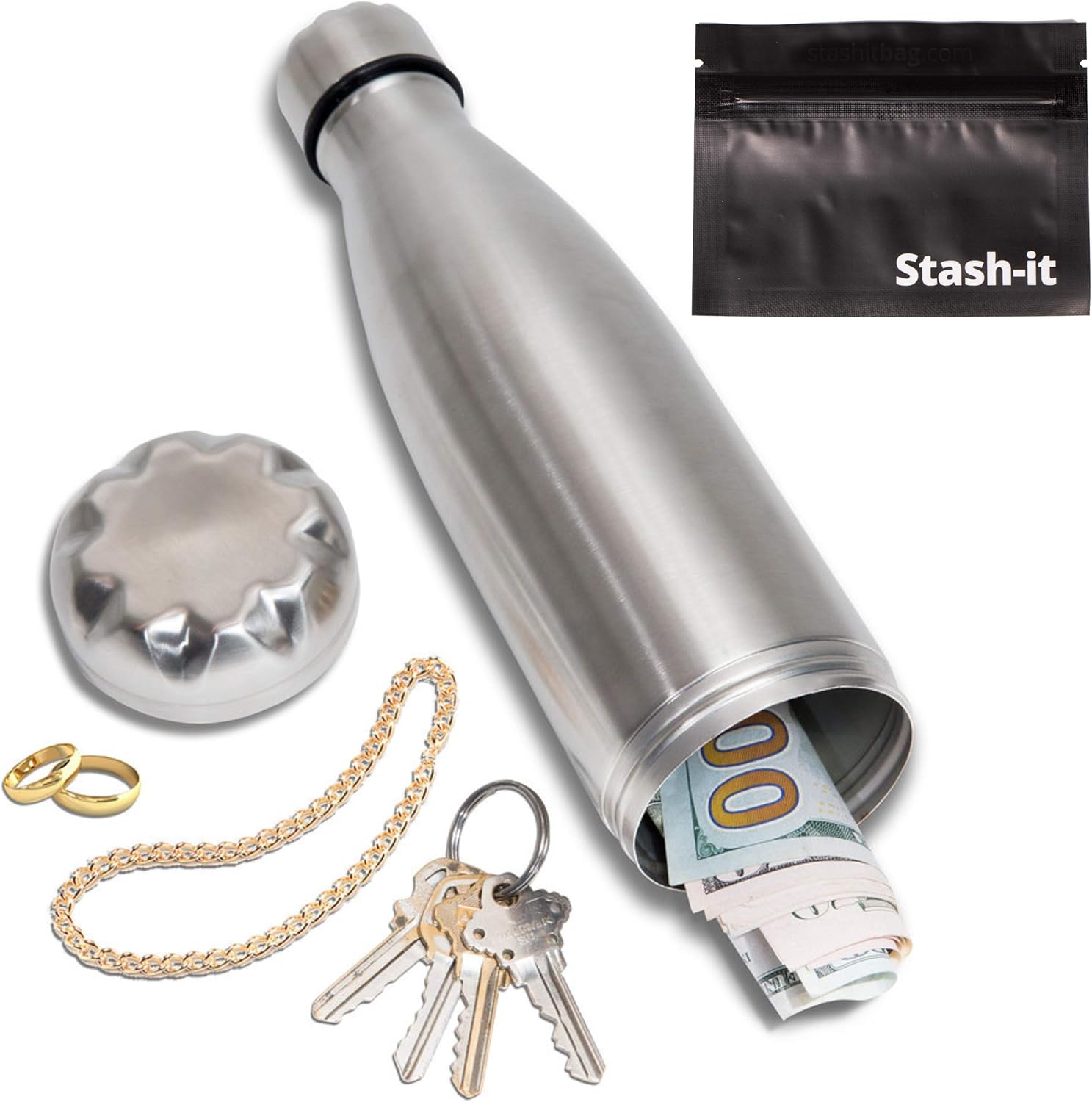Diversion Water Bottle Can Safe by Stash-it, Stainless Steel Tumbler with Hiding Spot for Money, Bonus Smell Proof Bag, Discreet Decoy for Travel or at Home, Bottom Unscrews to Store your Valuables - - 