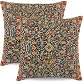 Wsunsal Vintage Floral Boho Pillow Covers 22X22 Inch Set of 2 | Ethnic Carpet Pattern Outdoor Decorative Throw Pillow Case Square Linen Burnt Orange Art Decor Cushion Cover for Couch Sofa