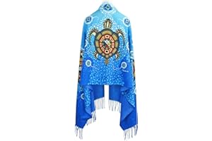 Oscardo Eco Shawl - Medicine Turtle Indigenous Art by James Jacko, 180x70cm Blue Scarf, 100% Recycled Polyester, Soft Warm Un