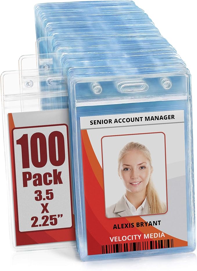 MIFFLIN Plastic Waterproof ID Badge Holders (Clear, 90x60 mm, 100 Pack