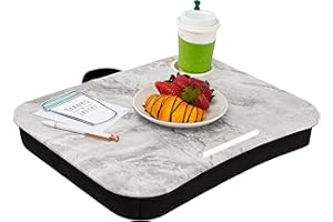 LAPGEAR Cup Holder Lap Desk with Device Ledge - White Marble - Fits up to 14 Inch Laptops - Style No. 46305