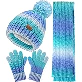 Remifa Kids Winter Hat Scarf Gloves Set, Girls Boys Toddler 8% Wool Warm Fleece Beanie Knit Neck Scarf Mittens Christmas Gift