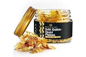 BeePoint 24K Edible Gold Foil Flakes - 200mg Gold Flakes for Cake Decorating, Baking, Cooking, Cupcakes, Chocolates, Drinks - Edible Gold Sheets