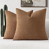 FUTEI Pack of 2 Tobacco Decorative Throw Pillow Covers 18x18 Inch Soft Cozy Solid Boucle Textured Cushion Case,Modern Home Decor for Couch Bed Living Room