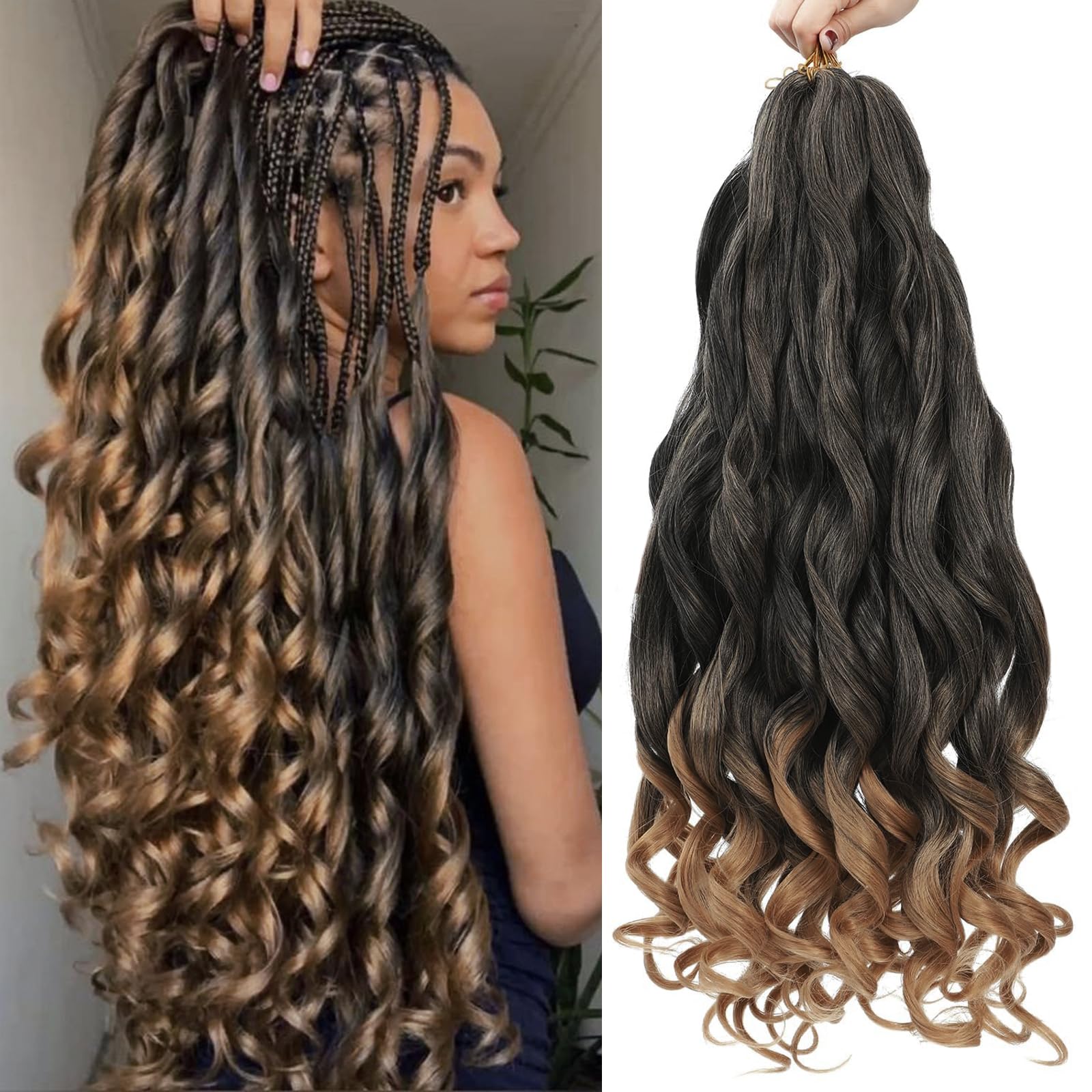 Curly Braiding Hair 24 Inch 8 Packs Curly Ends French Braids Crochet Hair Extensions（24 inch 1B/30#）