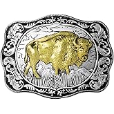 West style Bison Vintage Rectangle Buffalo Belt Buckle Scaloped Buckle