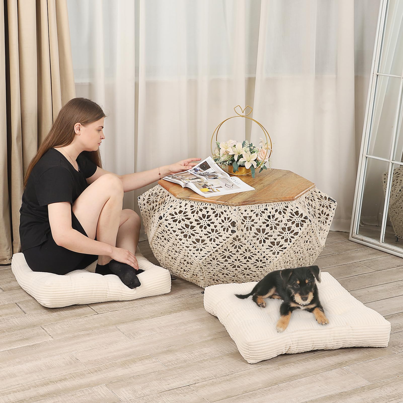 LOVMOC 22 inches Meditation Pillow, Square Large Floor Cushions for Adults, Thick Corduroy Floor Pillows for Sitting, Yoga, Living Room, Sofa, Tatami, Beige - Image 7