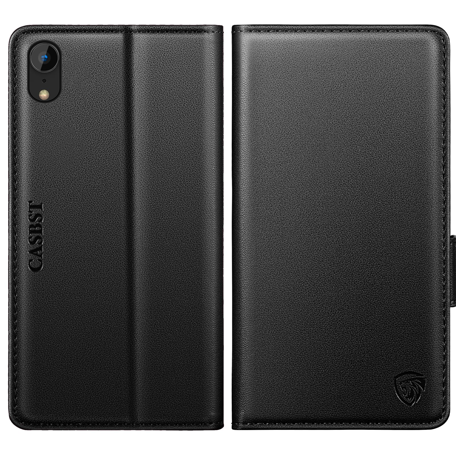 CASBST for iPhone XR Case, Kickstand Flip Leather Wallet Book Case with Card Slots Shockproof Magnetic Closure Protective Phone Case Cover Compatible with iPhone XR - Black