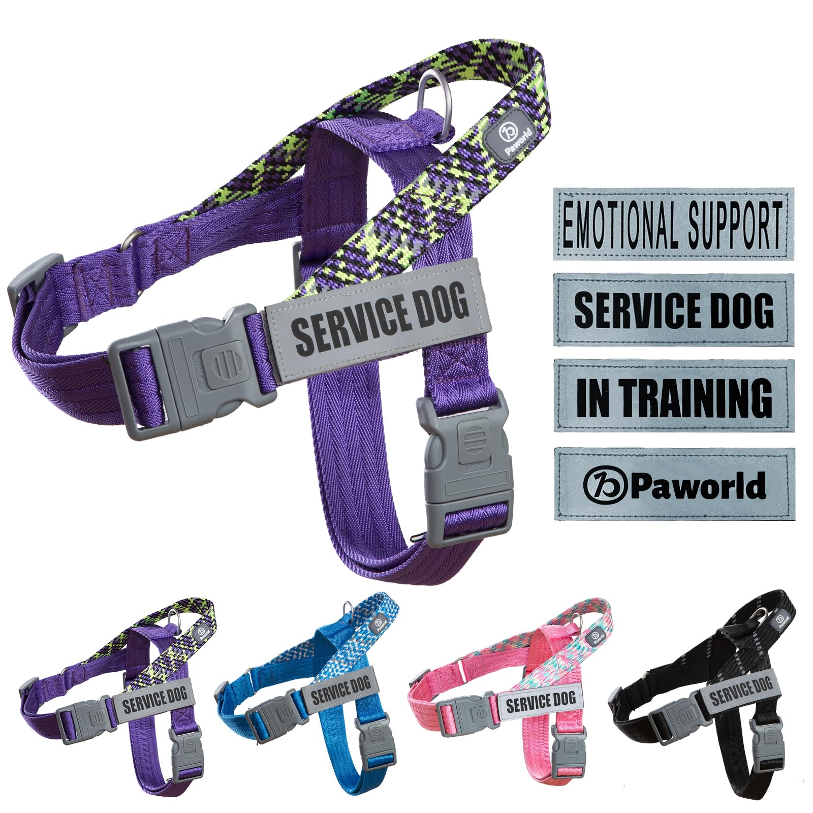 Paworld Dog Harness, Anti Pull Dog Harness Small, Service Dog Vest with 4 PCS Reflective Patches, 2 Buckles with Safety Lock, Adjustable No-Choke Harness, for Outdoor Training Walking (Purple, S)