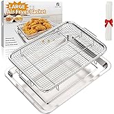 Air Fryer Basket, Large Size 15.6“ x 11.6“ Air Fryer Tray with 30 PCS Parchment Paper for Oven, YEPATER Stainless Steel Air F