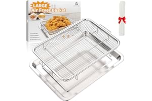 Air Fryer Basket, Large Size 15.6“ x 11.6“ Air Fryer Tray with 30 PCS Parchment Paper for Oven, YEPATER Stainless Steel Air F