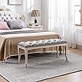 WAIRGUD French Upholstered Tufted Entryway Bench, Mid-Century Vintage Linen Fabric Ottoman Bedroom Bench with Button Upholstered Seat and Rubberwood Curved Legs for Bedroom and Living Room, Grey