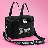 Juicy Couture Chill Couture Lunch Tote Bag With Adjustable Strap, Black Debossed Leopard Velour with Silver Juicy Rhinestones - Women's Lunch Box Bag for Work, School, Travel