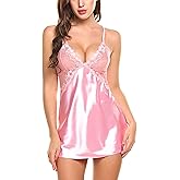 Avidlove Women Lingerie V Neck Sexy Nightwear Satin Sleepwear Lace Chemise Mini Babydoll Nightgown