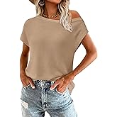 PRETTYGARDEN Womens Off The Shoulder Tops 2026 Summer Casual Short Sleeve Tunic T Shirts Lightweight Knit Sweaters