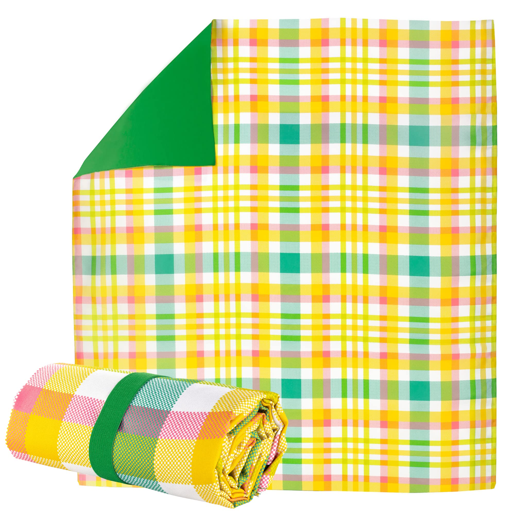 kate spade new york Foldable Picnic Blanket, Large Outdoor Blanket Fits Up to 4 Adults, Portable Blanket for Camping or Beach, Garden Plaid