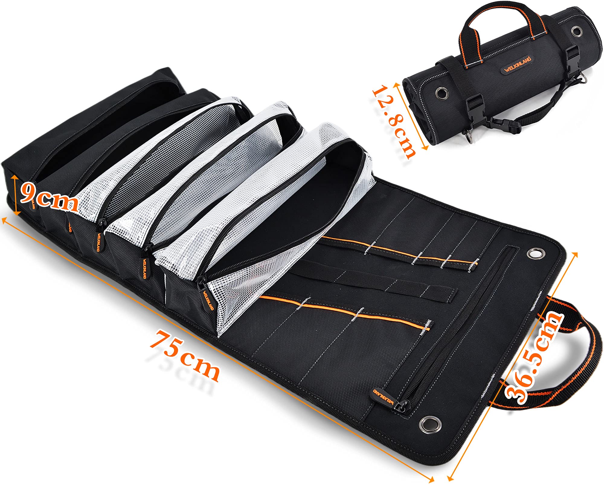 WELKINLAND Men's Tool Roll Organizer, Roll-Up Bag for Mechanics, Electricians & Motorcyclists
