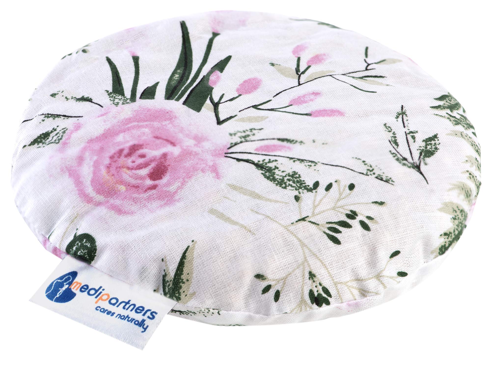 Medi Partners Cherry Stone Cushion Heat Pillow for Babies 180g Round 15cm Eco Natural 100% Cotton Heat and Cold Therapy Massage Therapy (Pink Flowers)